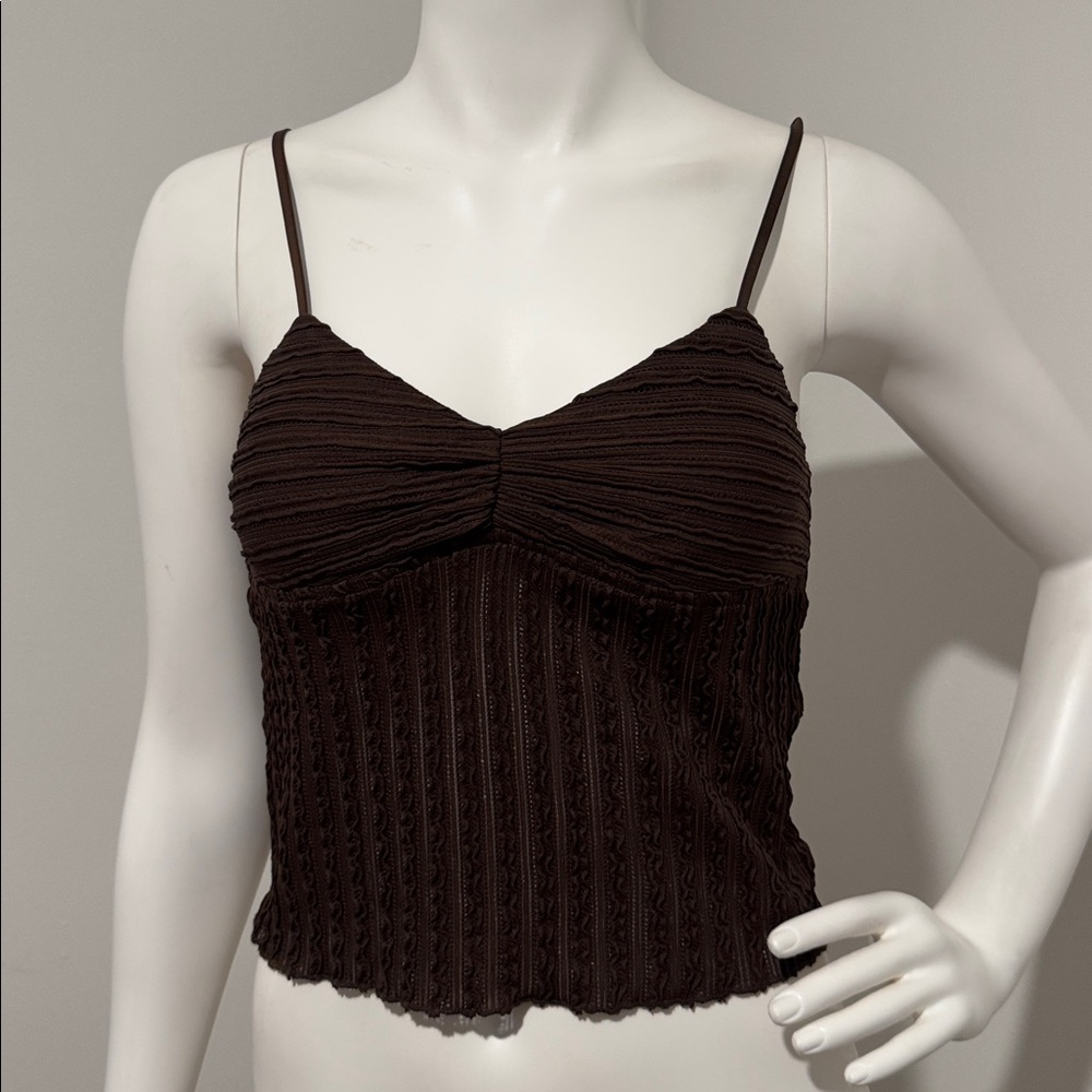 Brown Textured Spaghetti Strap Top